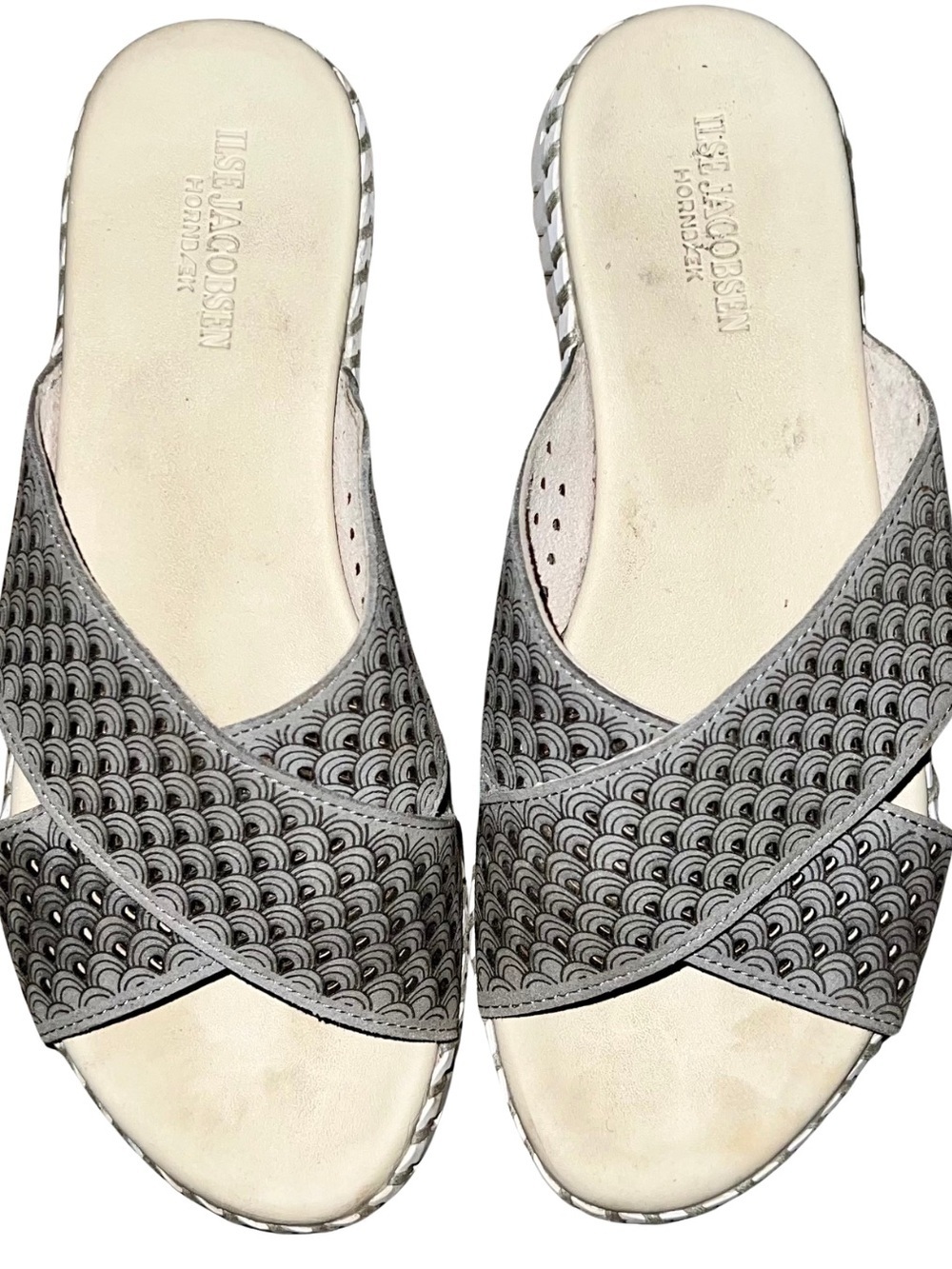 Ilse Jacobsen Hornbæk Grey Laser Cut Slip On Sandals Size 40